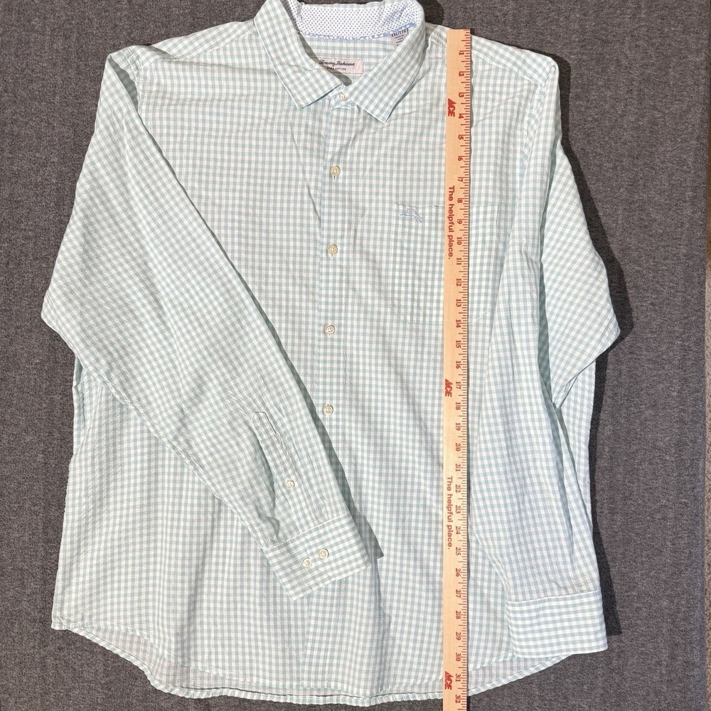 Tommy Bahama Shirt Mens 2XL Aqua Mint Gingham Button Down Long Sleeve Resortwear - Picture 7 of 9